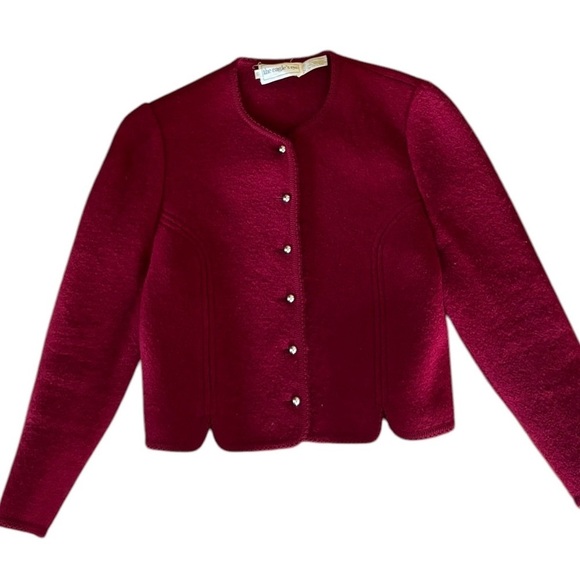 VTG The Eagles’s Eye Boiled Wool Cardigan Sweater Sz 12 Dark Berry Red Cozy Warm - Picture 5 of 8
